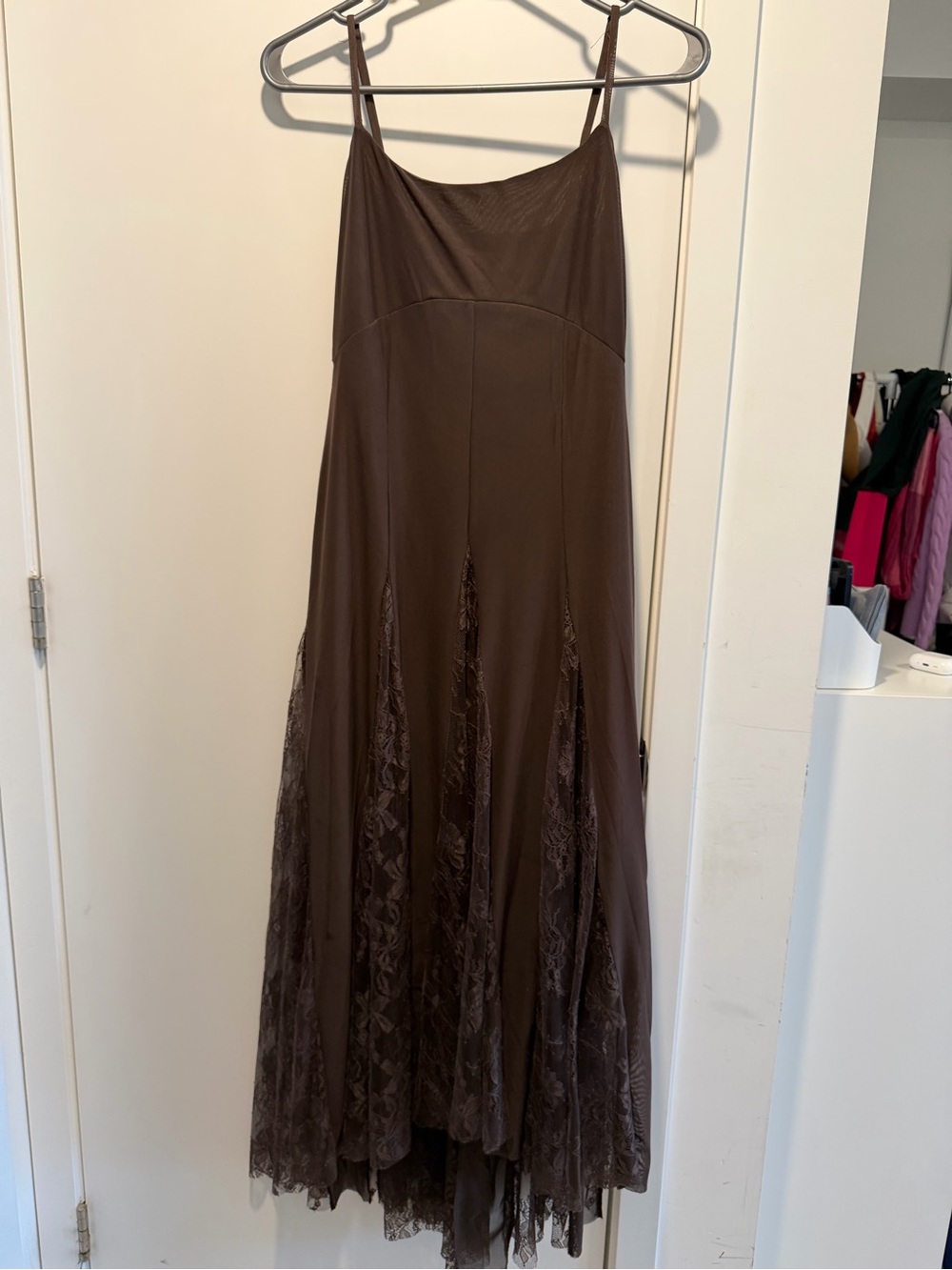 Brown Lace Panel Slip Dress